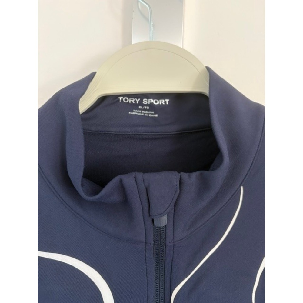 Tory Sport Navy White Swirl Print Full Zip Track‎ Jacket Mock Neck XL Womens - Picture 3 of 3
